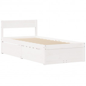 Bed Frame White Solid pine wood, Plywood Single Bed Fra...