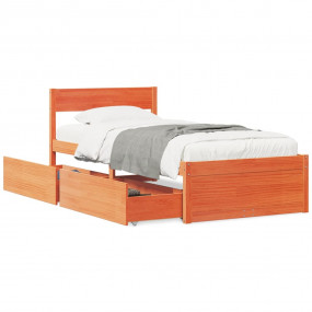 Bed Frame Wax Brown Solid pine wood with plywood slats ...
