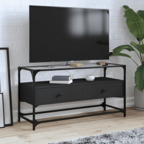 TV Cabinet Black Engineered Wood, Glass 38.6 x 13.8 x 2...