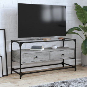 TV Cabinet Grey Sonoma Engineered Wood and Glass Medium