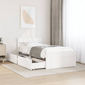 Bed Frame White Solid pine wood, Plywood Small Single B...