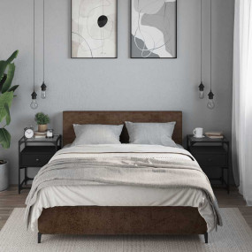 Bedside Cabinet Set of 2 Black Engineered wood, steel, ...