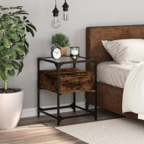 Bedside Cabinet Smoked oak Engineered wood, steel, glas...