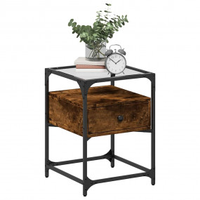 Bedside Cabinet Set of 2 Smoked oak Engineered wood, st...