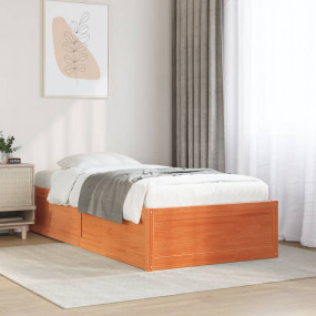 Bed Frame Wax Brown Solid Pine Wood, Plywood Twin Durab...