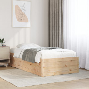 Bed Frame Natural Wooden Solid pine wood, Plywood slats...