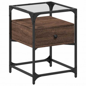 Bedside Cabinet Brown Oak Engineered Wood Bedside Cabin...