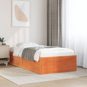 Bed Frame Wax brown Solid pine wood, Plywood Single Mod...