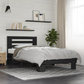 Bed Frame Black Engineered wood, Metal, Plywood Twin Be...