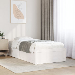 Bed Frame White Solid Pine Wood, Plywood Small Single M...