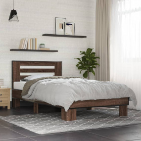 Bed Frame Brown Oak Engineered wood, Metal Twin Durable