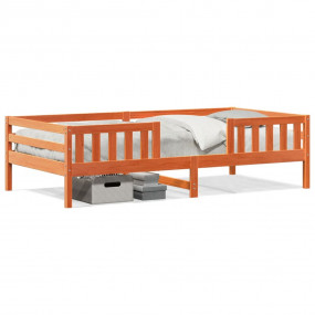 Bed Frame Wax Brown Solid Pine Wood, Plywood Single Dur...
