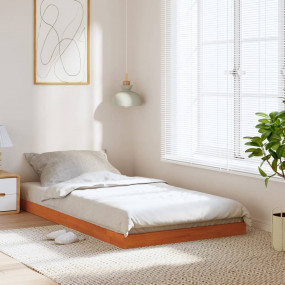 Bed Frame Wax Brown Solid Pine Wood, Plywood Single Dur...