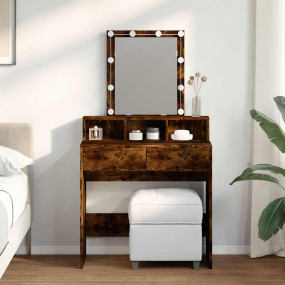 Dressing Table Smoked Oak Engineered Wood, Glass Standa...