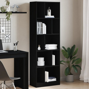 Bookcase Black Engineered Wood Medium Bookcase Rectangu...