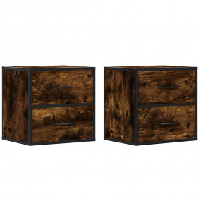 Wall-mounted Bedside Cabinet Set of 2 Smoked Oak