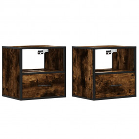 Wall-mounted Bedside Cabinet Set of 2 Smoked oak