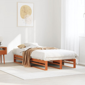 Bed Frame Wax Brown Solid Pine Wood Twin Durable Bed Fr...