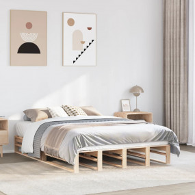 Bed Frame Natural Wood Solid Pine Wood Small Double Dur...