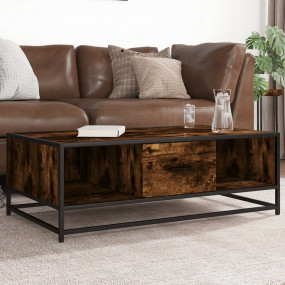 Coffee Table Smoked Oak Engineered Wood and Metal Low P...