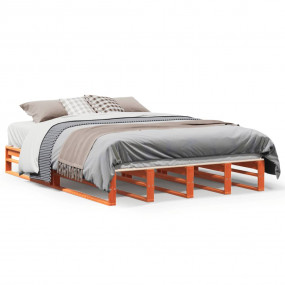 Bed Frame Wax Brown Solid Pine Wood Double Durable Bed ...