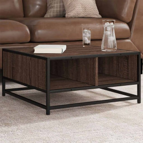 Coffee Table Brown Oak, Black Engineered wood, Metal Me...