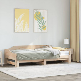 Daybed With Trundle Natural pine Solid pine wood 31.5 x...