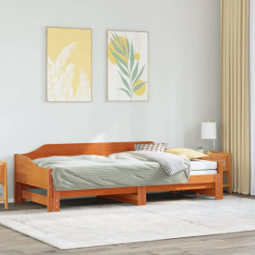 Daybed With Trundle Wax Brown Solid Pine Wood