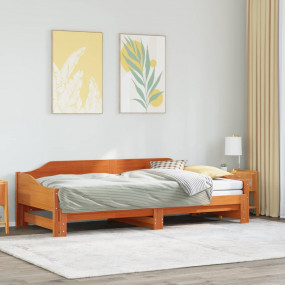 Daybed With Trundle Wax brown Solid pine wood Medium Co...