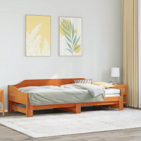 Daybed With Trundle Wax Brown Solid Pinewood