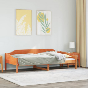 Bed Frame Wax Brown Solid Pine Wood, Plywood Single Dur...