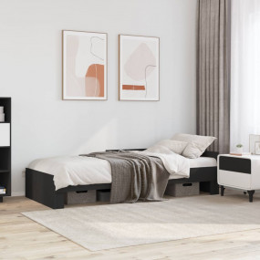 Bed Frame Black Engineered wood Twin Bed Frame Rectangu...