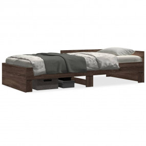 Bed Frame Brown Oak Engineered Wood, Plywood Twin Bed F...