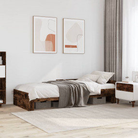 Bed Frame Smoked Oak Engineered wood, Plywood Single Be...