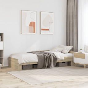 Bed Frame Sonoma Oak Engineered Wood, Plywood Single Be...