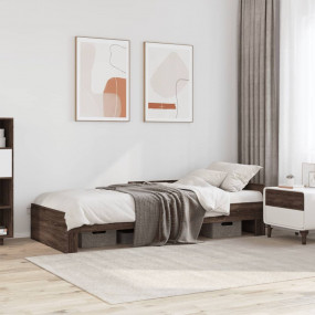 Bed Frame Brown Oak Engineered Wood Twin Bed Frame Rect...