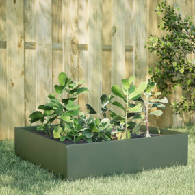 Garden Raised Bed Olive Green Steel 39.4 x 39.4 x 9.8 i...
