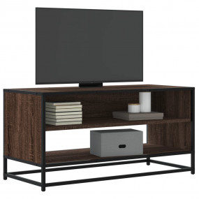 TV Cabinet Brown Oak Engineered Wood, Metal Medium TV C...