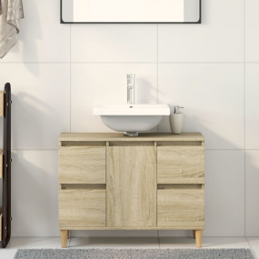 Sink Cabinet Sonoma Oak Engineered wood, Solid eucalypt...