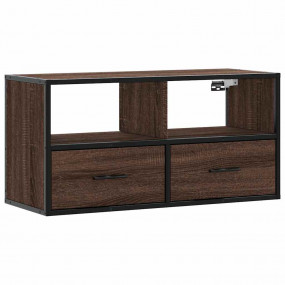 TV Cabinet Brown Oak Engineered Wood and Metal Medium T...