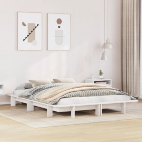Bed Frame White Solid pine wood, Plywood Double Bed Fra...