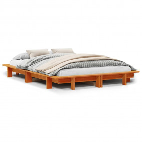 Bed Frame Wax brown Solid pine wood, Plywood Double Min...