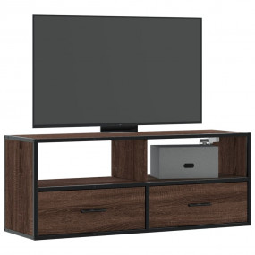 TV Cabinet Brown Oak Engineered Wood, Metal Medium TV C...