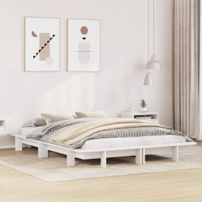 Bed Frame White Solid pinewood, Plywood Double Modern B...