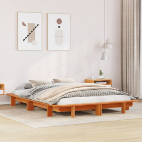 Bed Frame Wax brown Solid pine wood, plywood slats Doub...