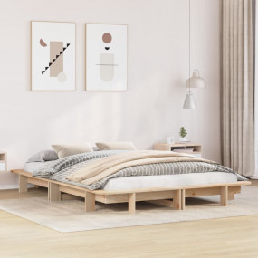 Bed Frame Natural Wood Solid Pine Wood Double Durable B...