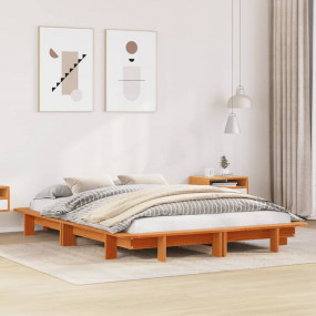 Bed Frame Wax Brown Solid Pine Wood 55 x 75 in Durable