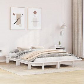 Bed Frame White Solid pinewood Double Bed Frame Rectang...