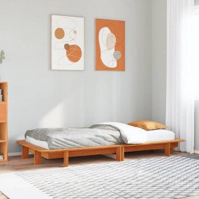 Bed Frame Wax Brown Solid Pine Wood, Plywood for Slats ...