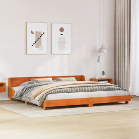 Bed Frame Wax Brown Solid Pine Wood Super King Durable
